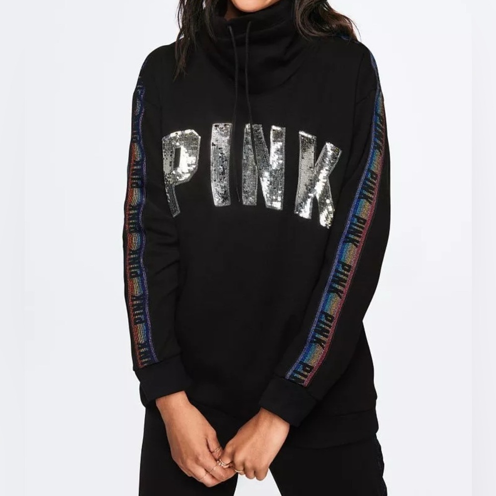PINK by Victorias Secret Sequin Bling Campus Cowl-Neck Sweater